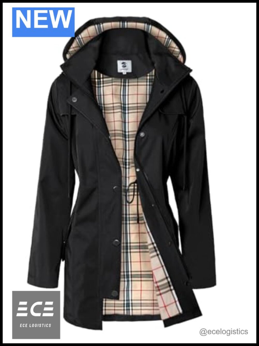 SaphiRose Women's Long Hooded Rain Jacket Water-Resistant Outdoor Windbreaker